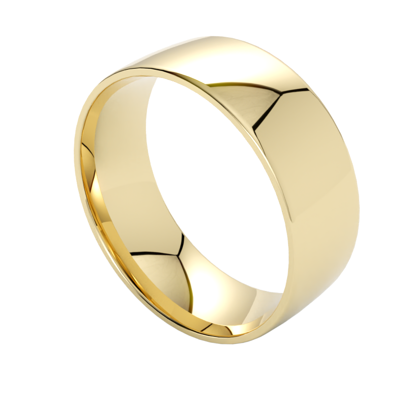 Półokrągła szeroka obrączka ślubna z żółtego złota